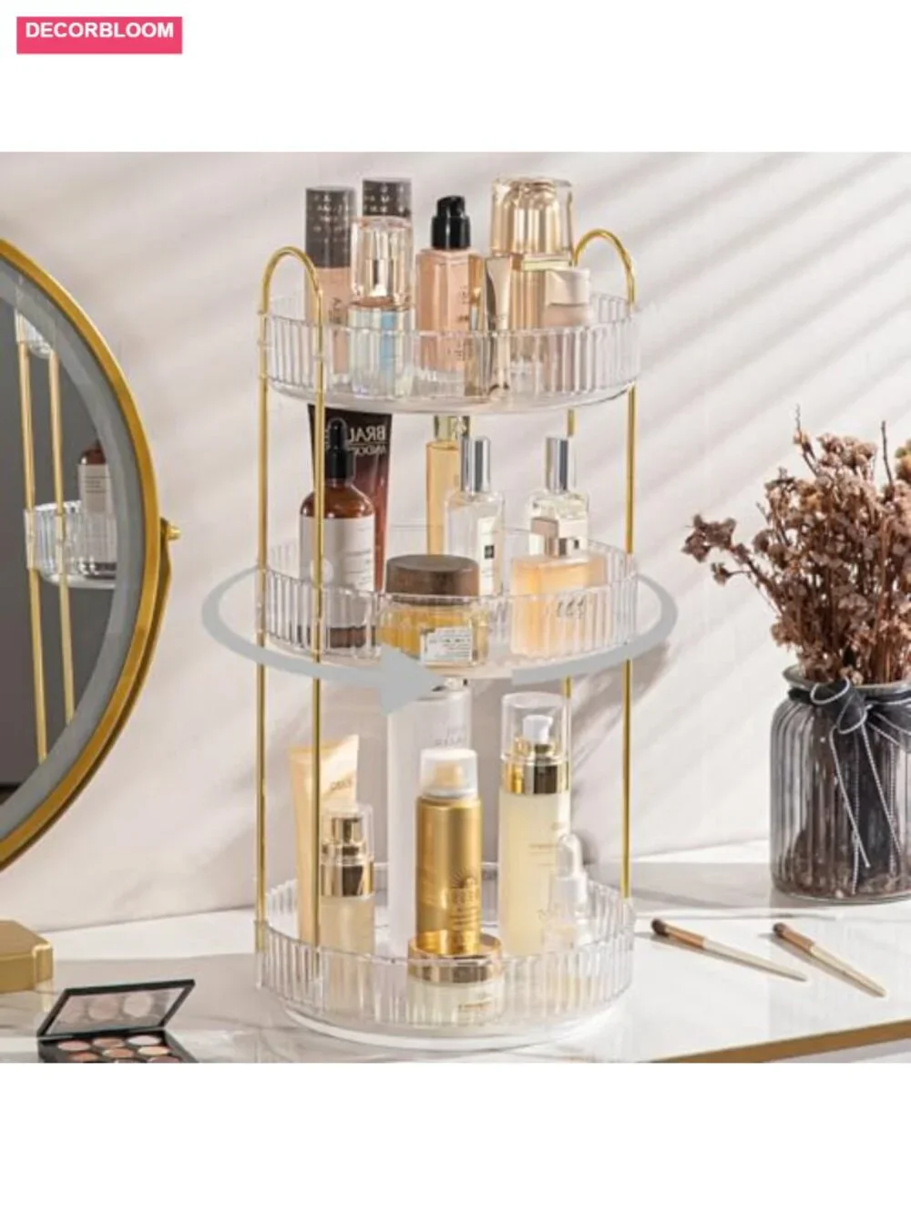 360° Rotating Makeup Organizer, 3 Tier Vanity Storage for Perfume Skincare